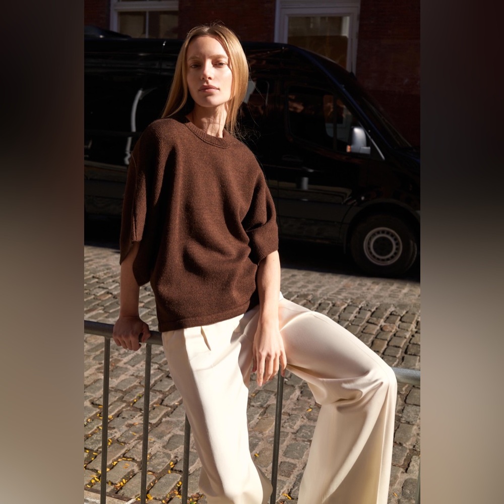 ZARA Loose Fit Crew Neck Knit Sweater Brown Sz L-XL NEW
